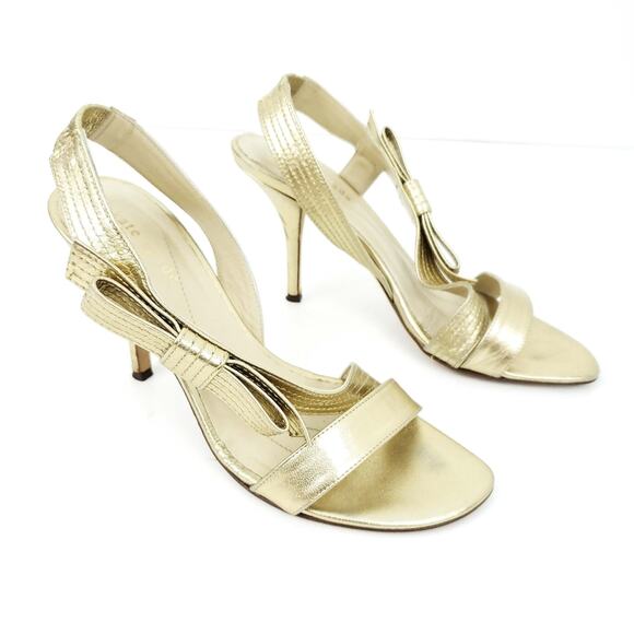 Kate Spade Gold Bow Heels Slingback Heels 7M Open Toe, Metallic, Formal, Wedding - Picture 11 of 11